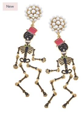 Skeleton w/Pink Hat Earrings