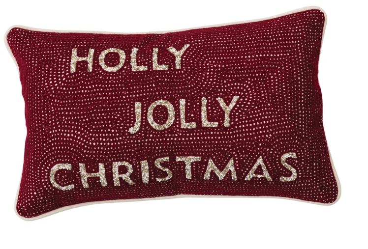 20"'x12" Holly Jolly Beaded Christmas Pillow
