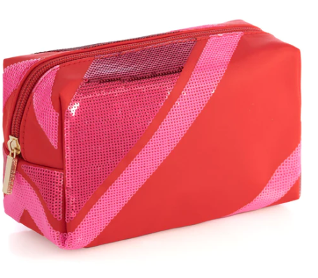 Cara Red Diagonal Stripe Cosmetic Bag
