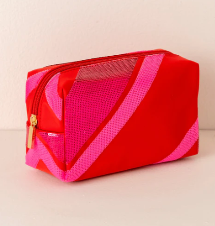Cara Red Diagonal Stripe Cosmetic Bag