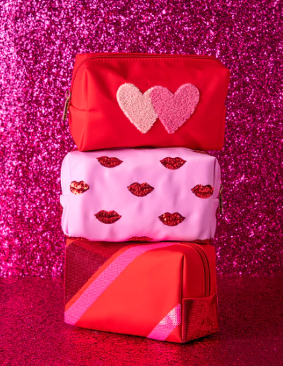 Cara Red Diagonal Stripe Cosmetic Bag