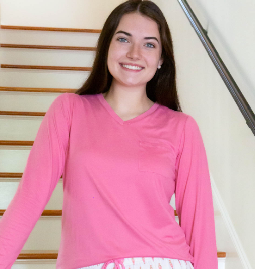 Pink Long Sleeve Pocket Tee