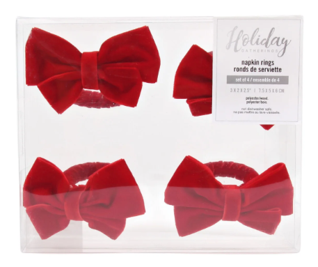 Red Velvet Bow Napkin Ring (Set of 4)