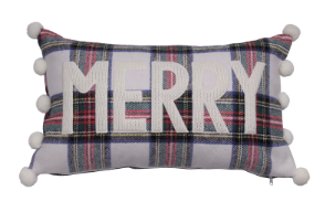 12x20" Merry Plaid Pom Pillow