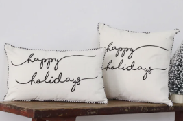18" Happy Holidays Cream Square Pillow