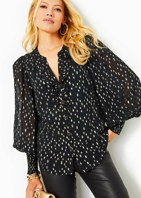 Rowe Long Sleeve Top | Onyx Viscose Metallic Clip