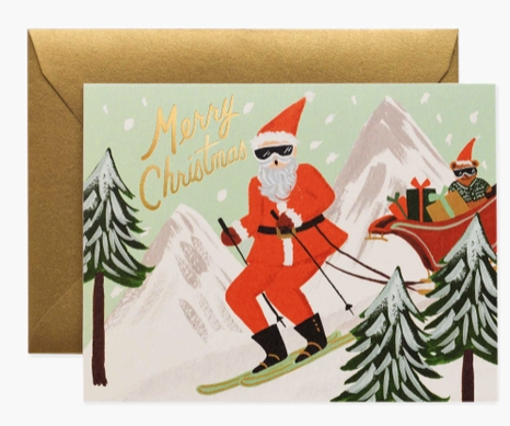 Skiing Santa Card