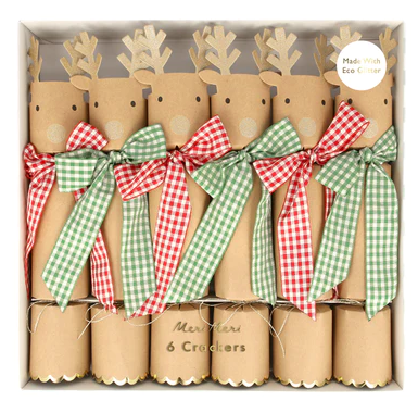 Gingham Bow Reindeer Crackers