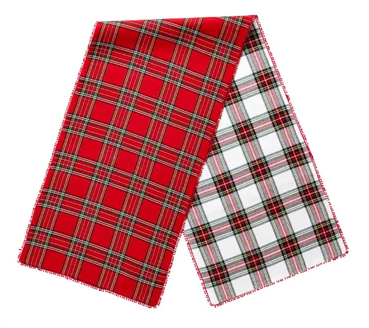Reversible Pom Tartan Table Runner