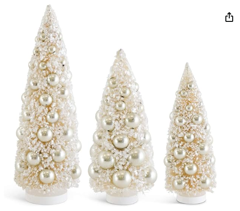 Cream Bottle Brush Tree w/Champagne Ornaments