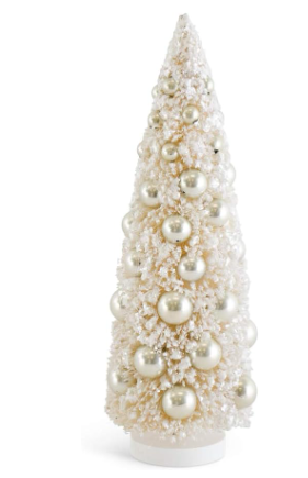 Cream Bottle Brush Tree w/Champagne Ornaments