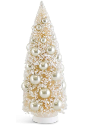Cream Bottle Brush Tree w/Champagne Ornaments