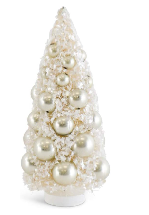 Cream Bottle Brush Tree w/Champagne Ornaments
