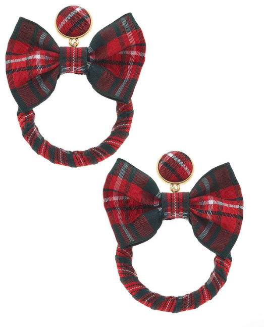 Norah Bow Tartan Drop Hoop Earrings