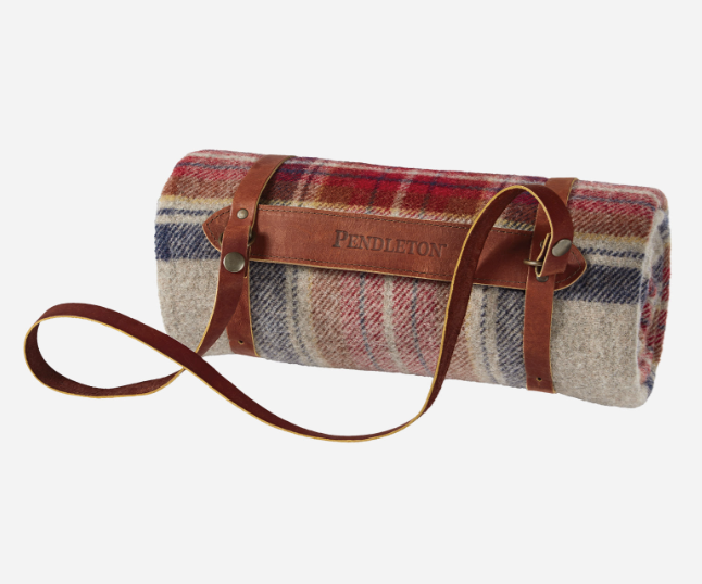 Motor Throw w/Leather Strap | Tan Plaid