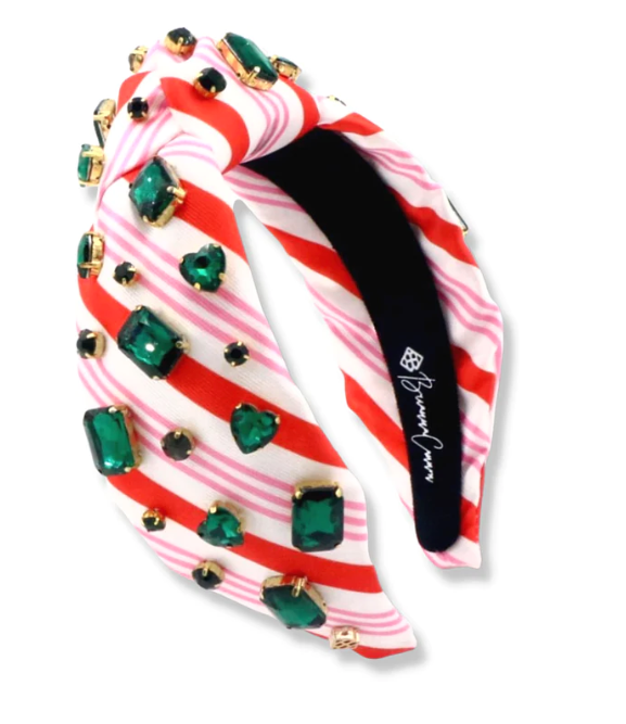 Red/Pink Candy Cane Headband w/Green Crystals