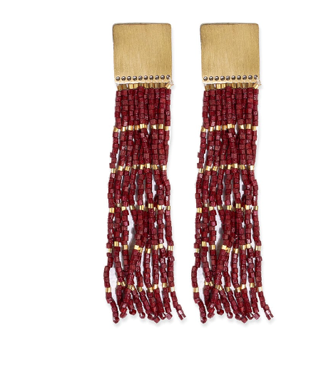 Harlow Brass Fringe Earring | Maroon (CBER2300MR)