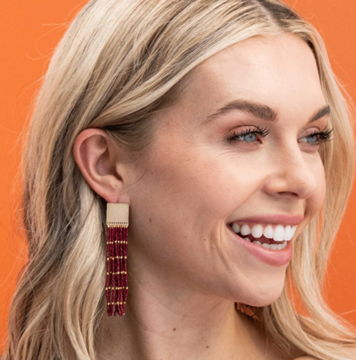 Harlow Brass Fringe Earring | Maroon (CBER2300MR)