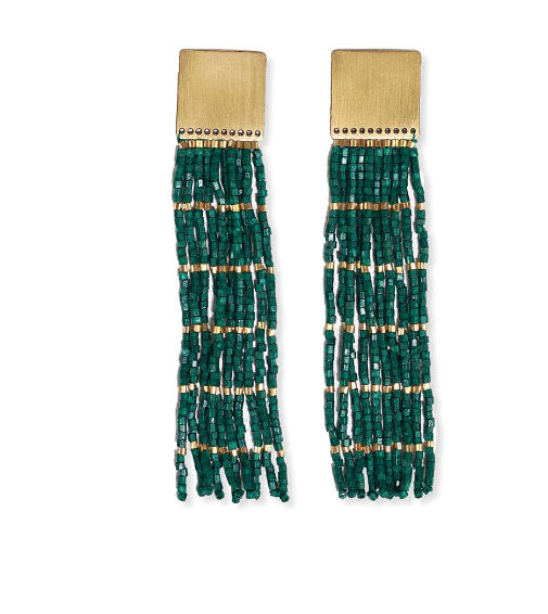 Harlow Brass Fringe Earring | Emerald (CBER2300EM)