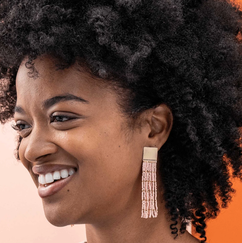 Harlow Brass Fringe Earring  | Blush (CBER2300BH)