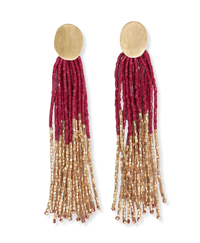 Mae Brass Oval Fringe Earring | Red (CBER1600RD)