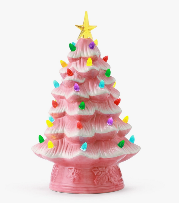 12" Pink Nostalgic Light Up Tree