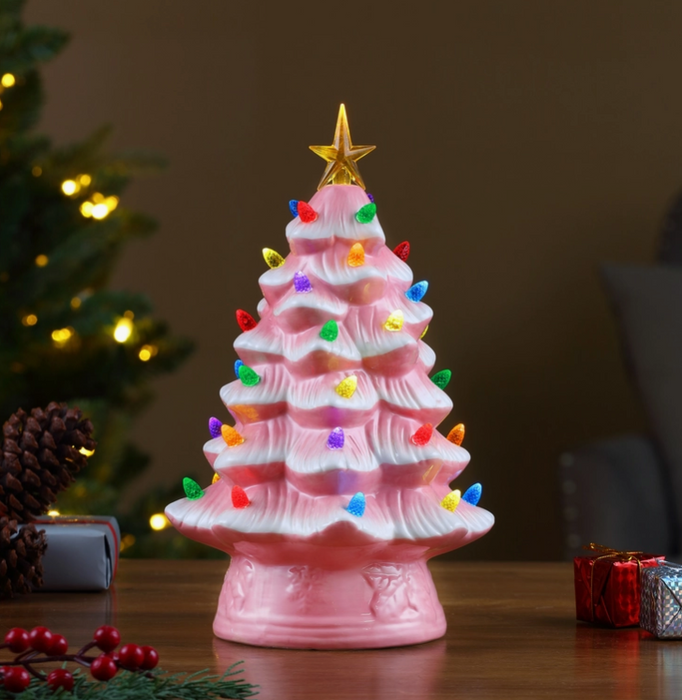 12" Pink Nostalgic Light Up Tree