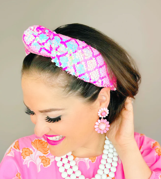 Hot Pink Iridescent Sequin Headband