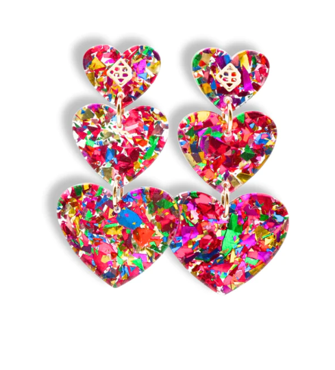 Triple Confetti Heart Earrings