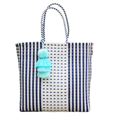 Medium Tote | Preppy White and Blue