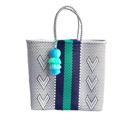 Large Tote | Giving Hearts Aqua Blue
