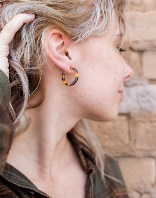Tortoise Cam Mini Hoop Earrings