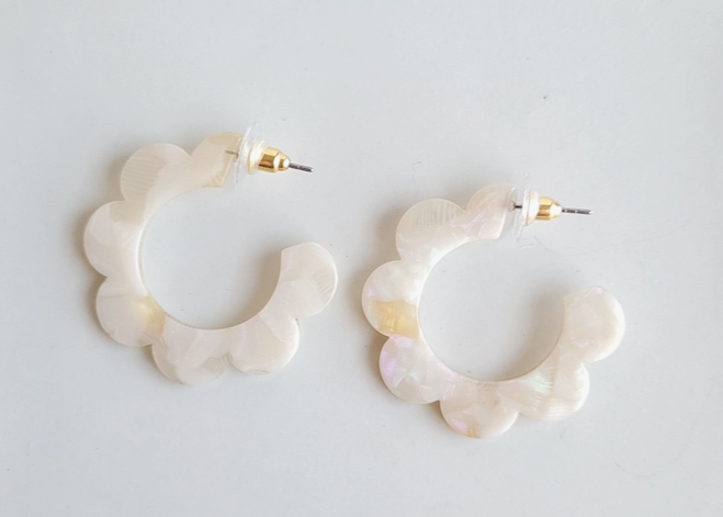 Cream Flora Hoop Earrings