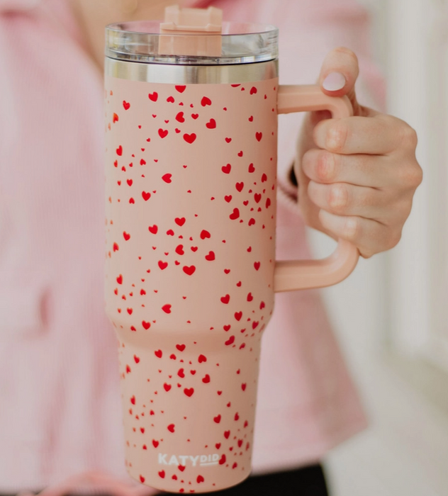 Mini Red Hearts on Pink Tumbler