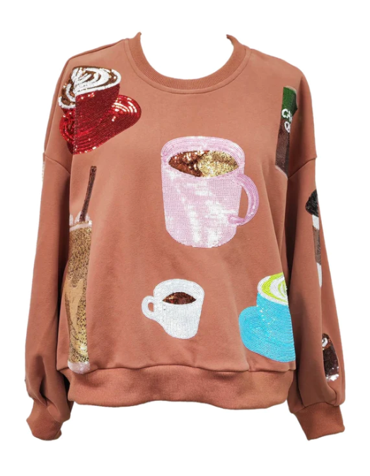 Queen of Sparkle Coffee All Over Sweatshirt | Rust