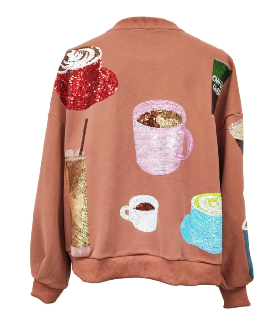 Queen of Sparkle Coffee All Over Sweatshirt | Rust