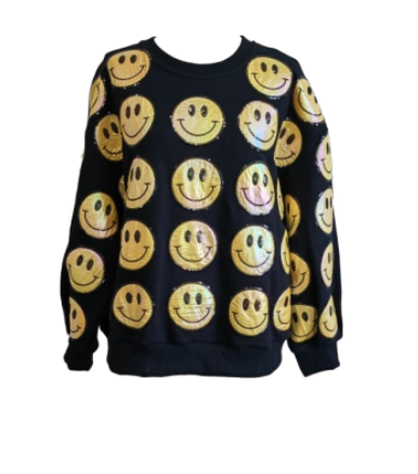 Queen of Sparkle Black & Yellow Smiley Face Sweatshirt