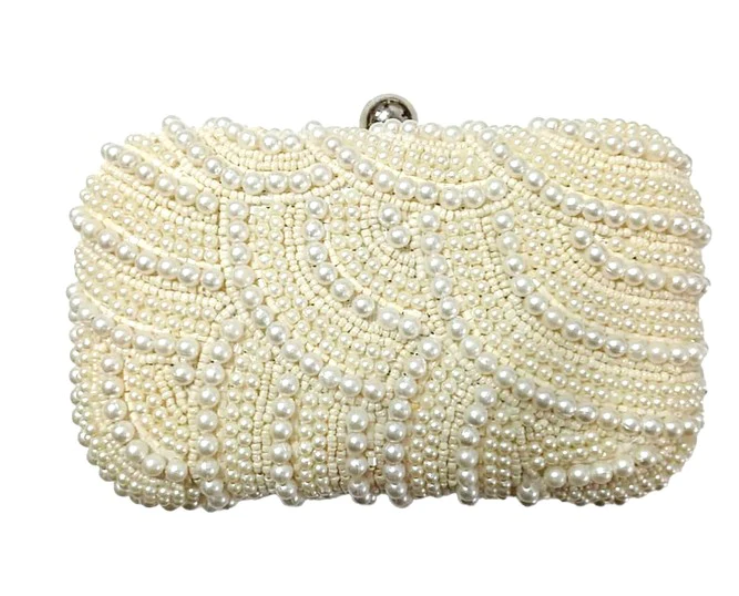 Cream Beaded Clutch