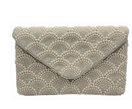 Scalloped Pattern Beaded Clutch