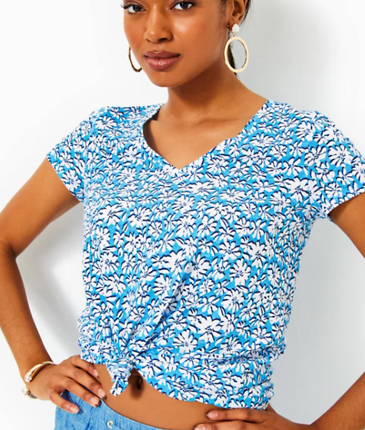 Etta V-Neck Top | Luna Blue Palm Beach Petals