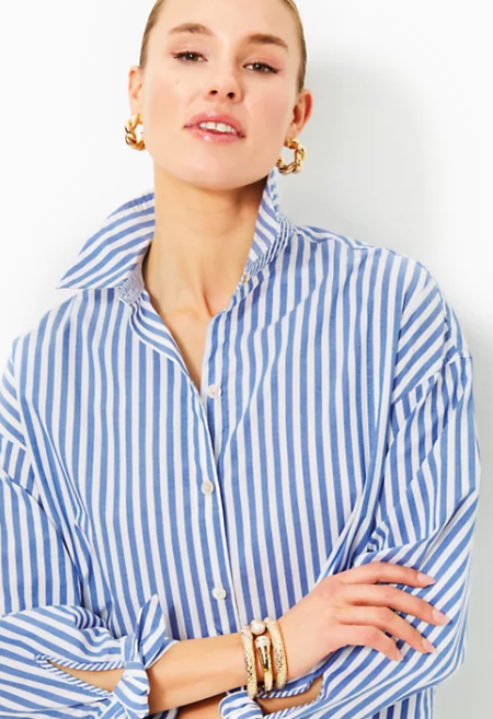 Lesia Relaxed Button Down | Briny Blue Cabana Stripe