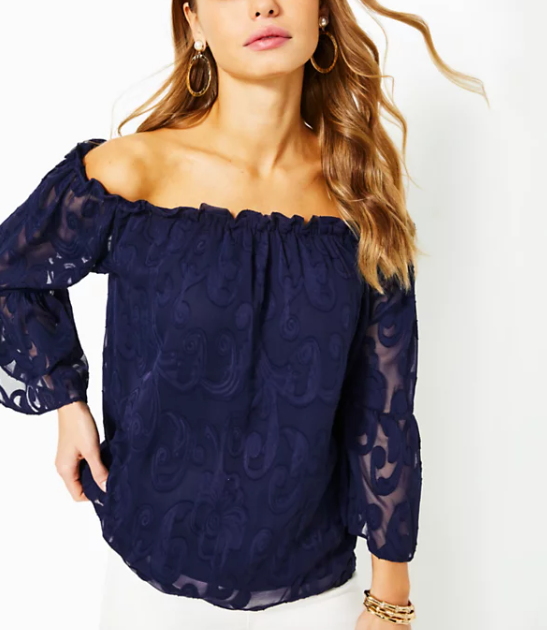 Nevie Top | True Navy Crepe Swirl Clip
