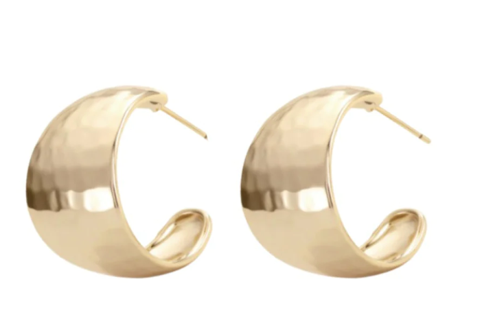 Gold Wide Hammered Hoops
