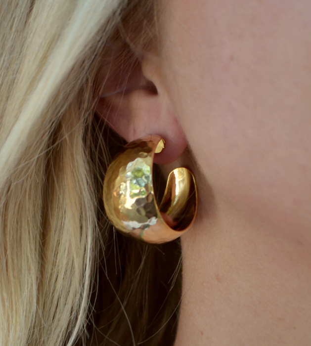 Gold Wide Hammered Hoops
