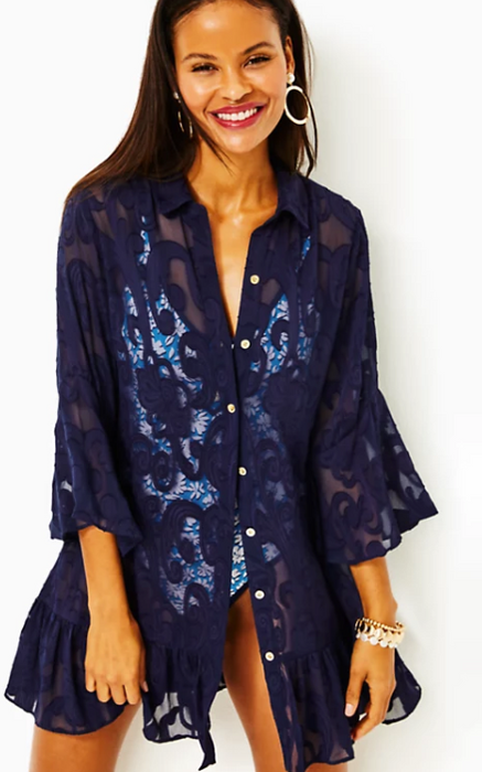 Linley Cover-Up | True Navy Poly Crepe Swirl