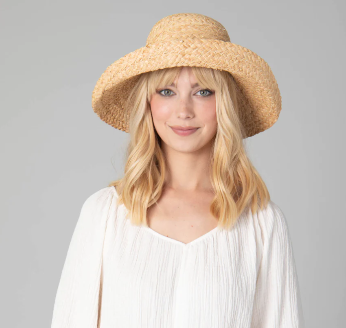 Raffia & Gold Round Crown Sun Hat