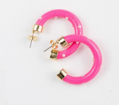 1" Mini HooHoops | Hot Pink w/Pearls
