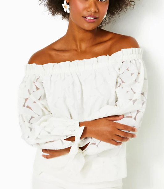 Jamielynn Off Shoulder Top | Resort White Flora Faille