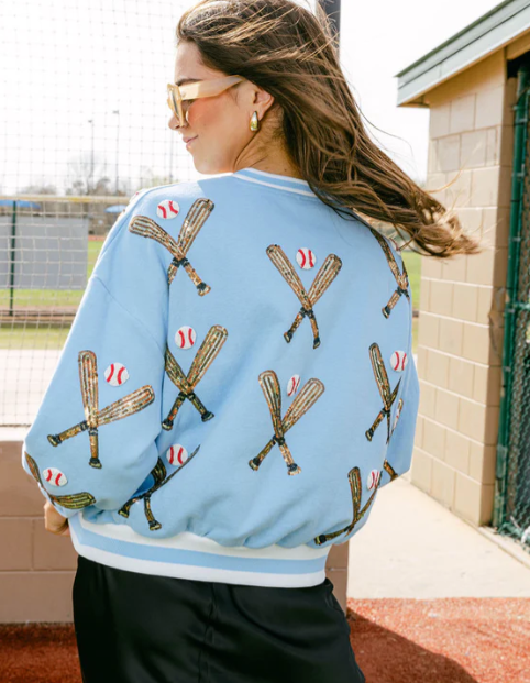 Queen of Sparkle Lt Blue Scattered Baseball Bat Sweatshirt