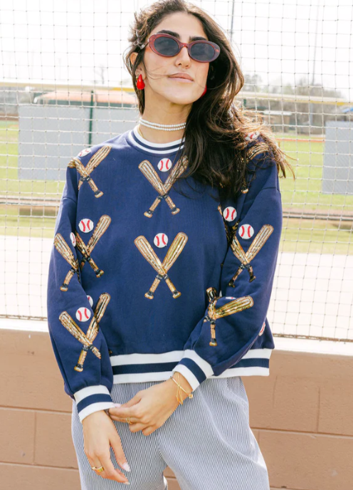 Queen of Sparkle Navy Scattered Baseball Bat Sweatshirt